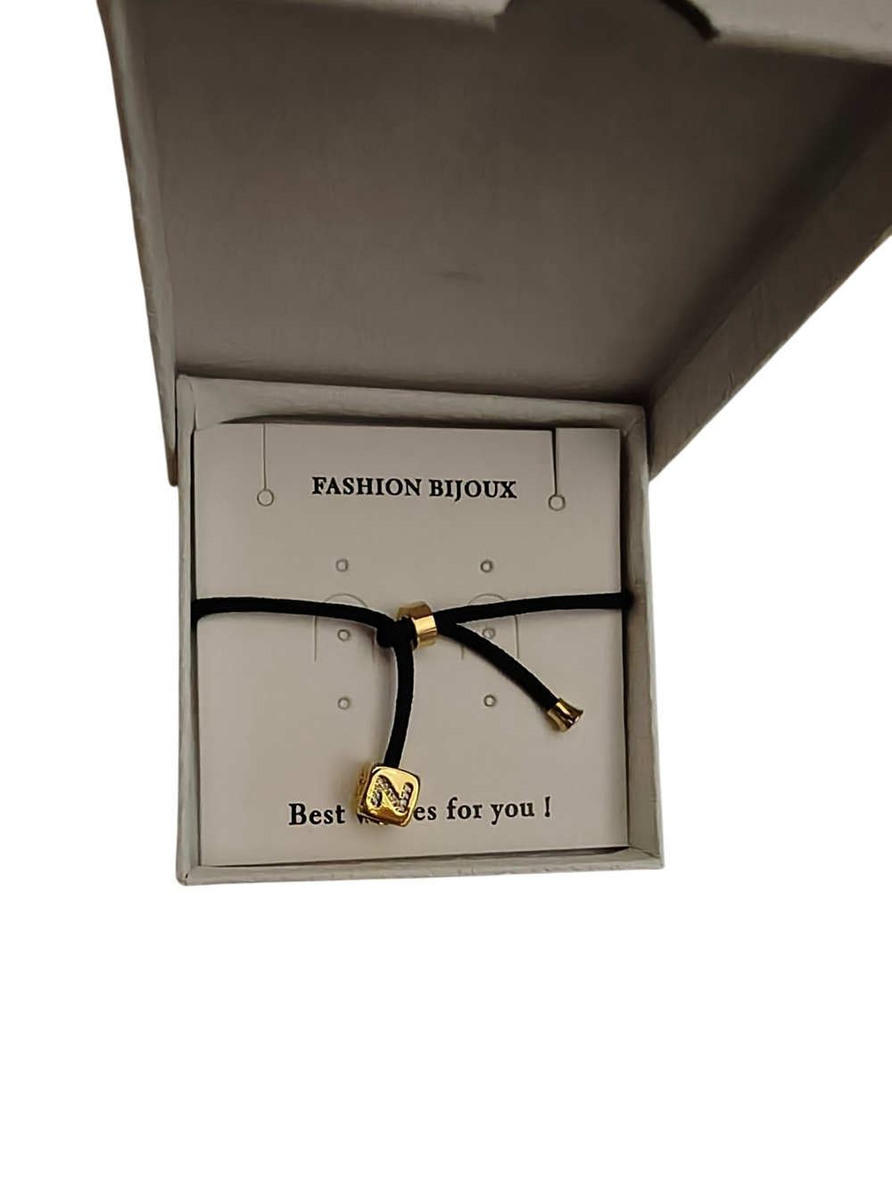 Black Cord Adjustable Initial "N" Bracelet